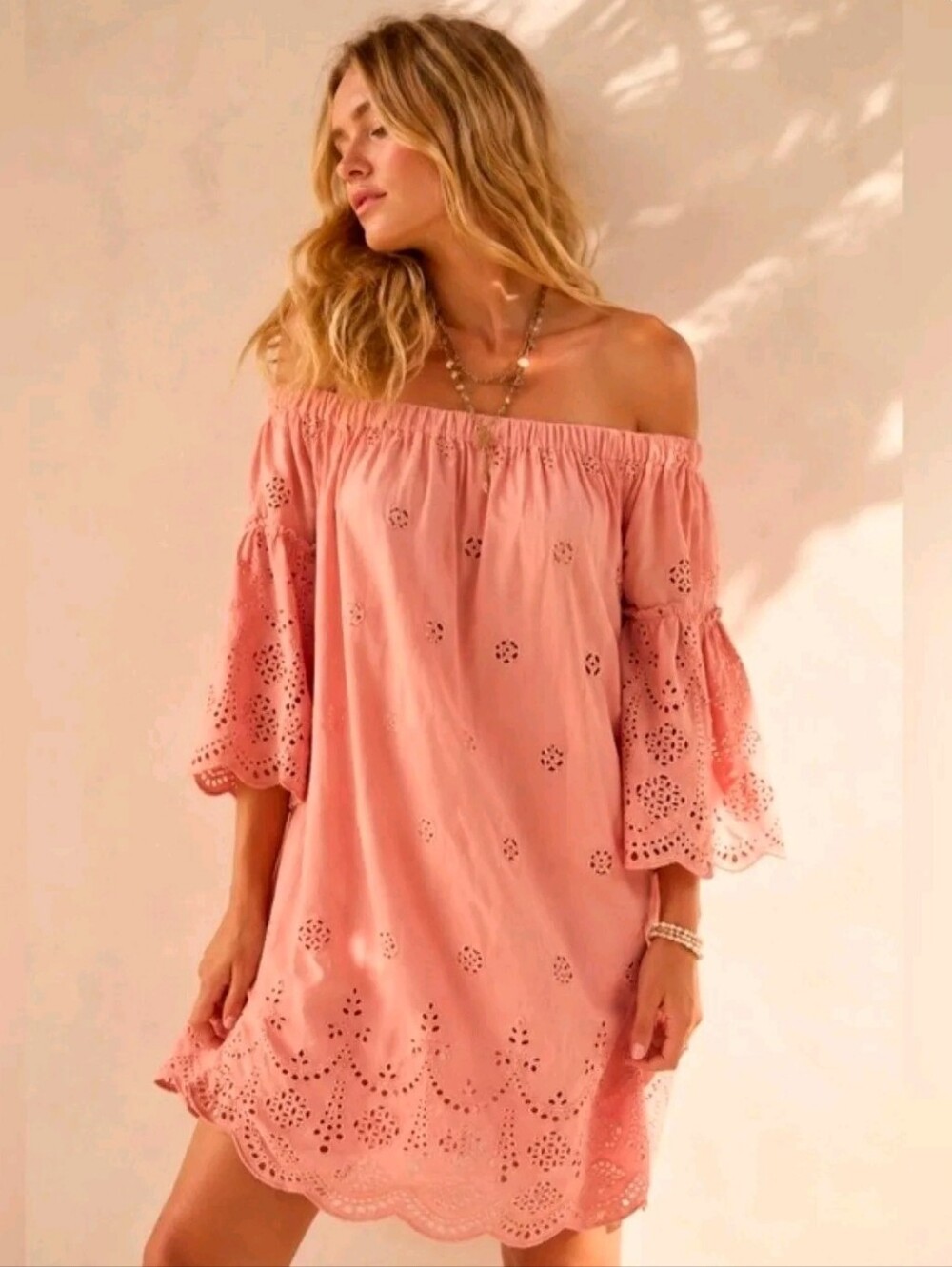 Madewell Size 4 Eyelet Off Shoulder Dress Dusty Clay G3057
